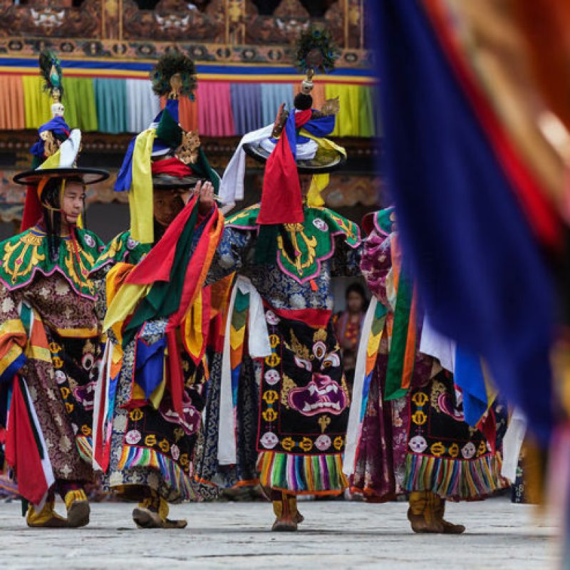 Performers of the Black Hat Dance during the First Day of the Punakha Tshechu Festival